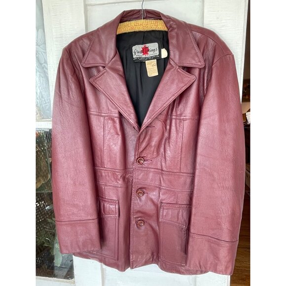 Vintage 1970s Great Things  Canada Burgundy Leather Jacket Mens 42 - Picture 8 of 16